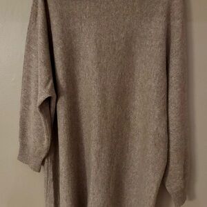 Magaschoni 100% Cashmere Heathered Tan Sweater Tunic Dress Oversized Boat Neck
